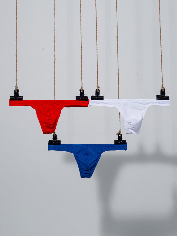 2-pack Men's Ribbed Low-rise Solid Color Thong