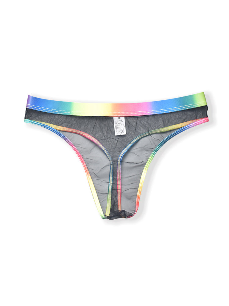 3-pack Men's Rainbow Trim Sheer Mesh Thong
