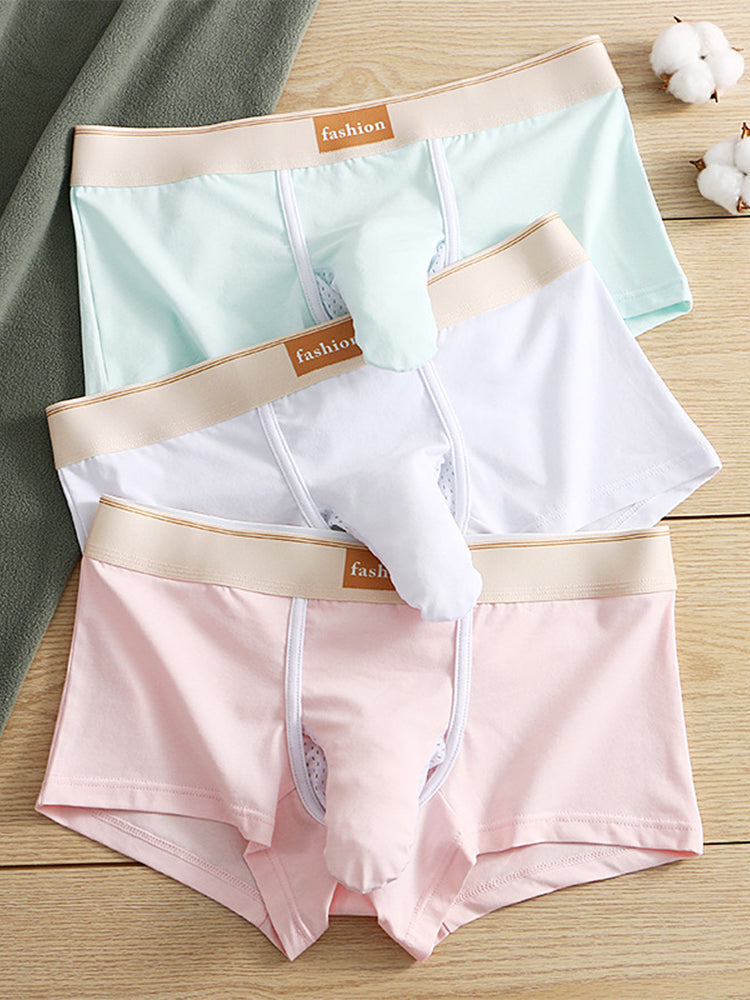 3 Pack Men's Elephant Trunk Separate Cotton Sexy Mid-Rise Solid Color Trunks