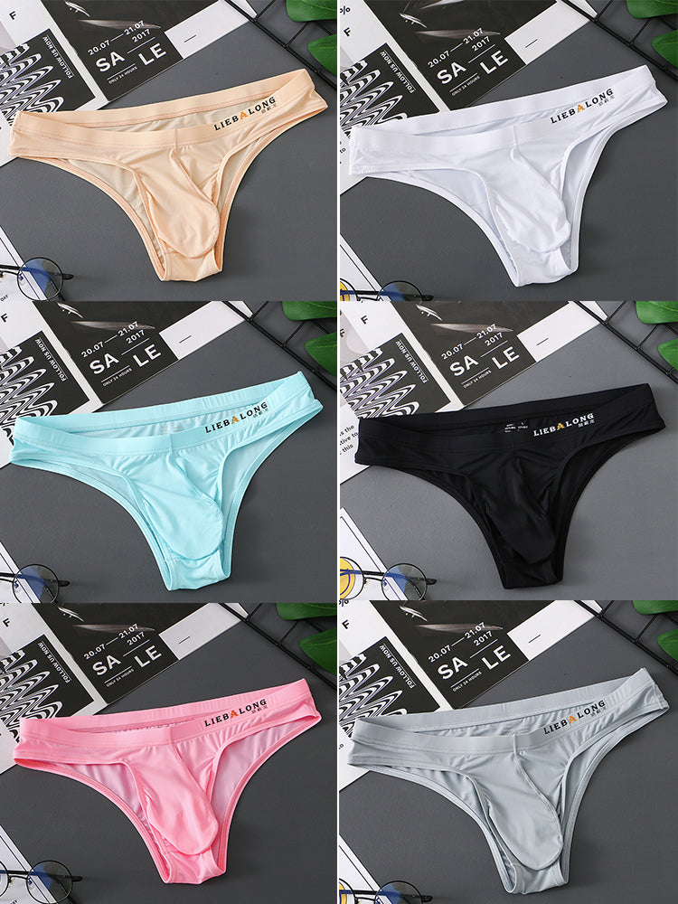 4 Pack Men's Ice Silk Low-Rise Big Pouch Sexy Comfortable Bikini