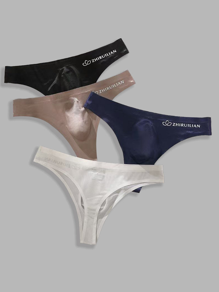 4-pack Men's Sexy Solid Color Letter Seamless Thong