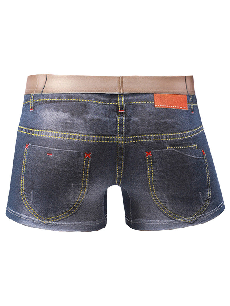 2 Pack Men's Denim Printed Cotton Boxer Briefs