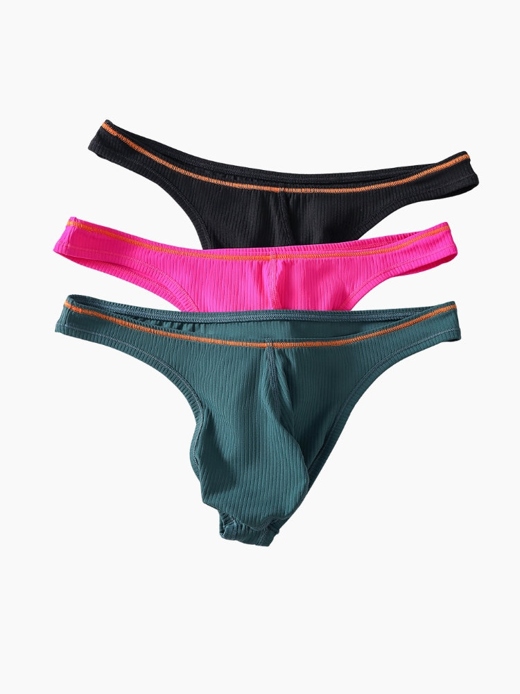 4 Pack Men's Low-Rise Solid Thongs with Reinforced Edging