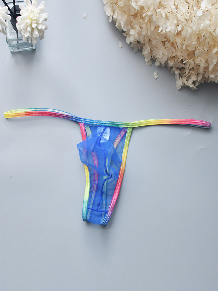 3-pack Men's Sexy Rainbow Transparent Convex Pouch Breathable Thong