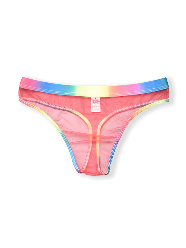 3-pack Men's Rainbow Trim Sheer Mesh Thong