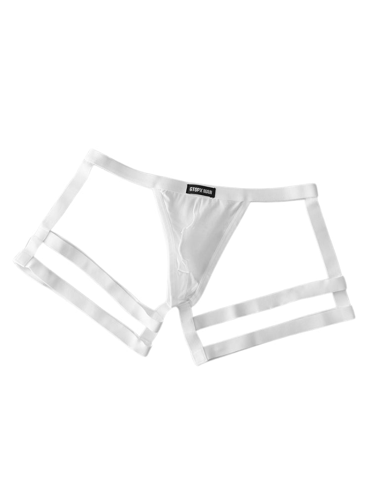 2 Pack Men's Low-Rise Sexy Thong with U-Pouch and Fixed Thigh Straps