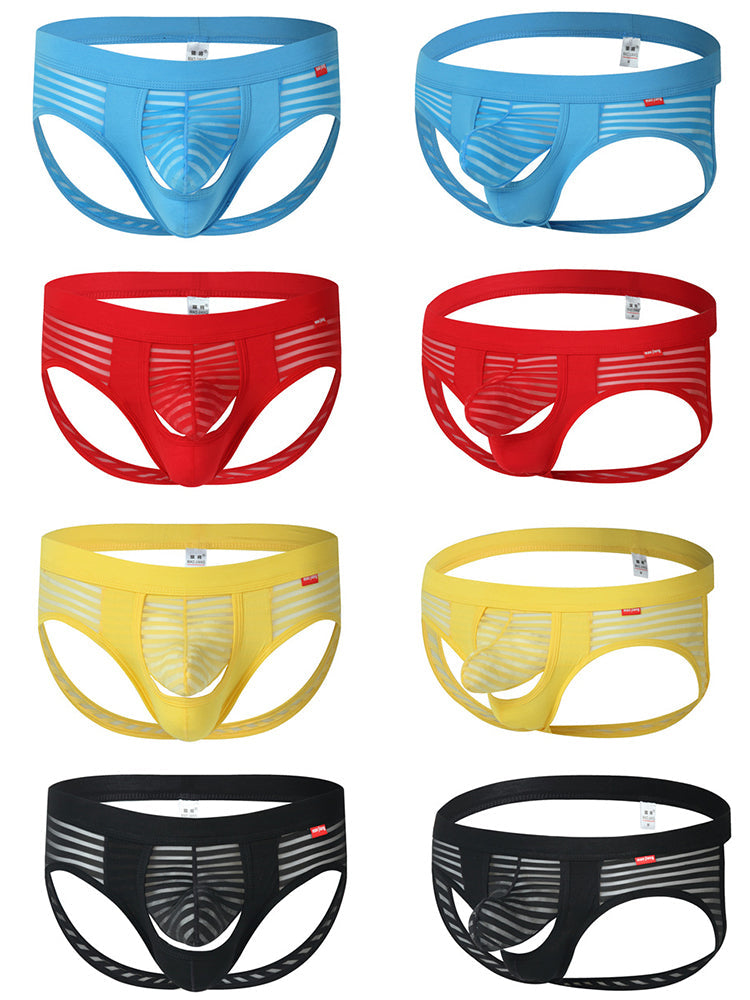 Men’s Sexy Striped Hollow Jockstrap With Separate Pouch