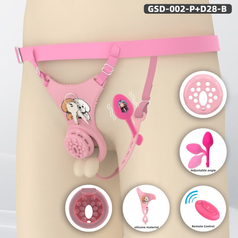 Flat Head Silicone Chastity Harness with Vibrating Plug & Remote Control-GSD Series