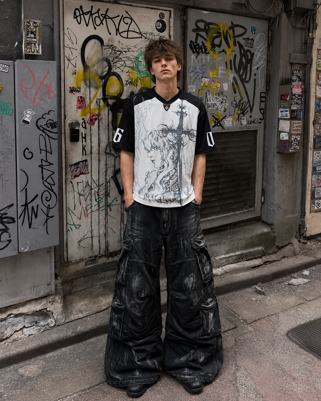 Gothic Angel Print Casual Retro Jersey Short Sleeve
