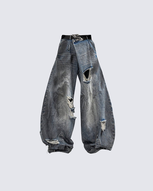 Reversed Waist Distressed Blade Jeans