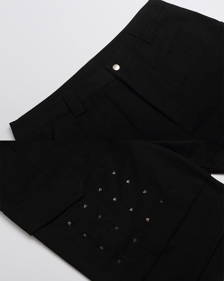 New Gothic Rivet Utility Layered Wide Shorts