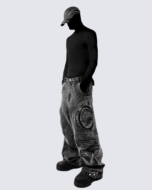 Bold Retro-Washed Black Denim Pants by KIIKIO