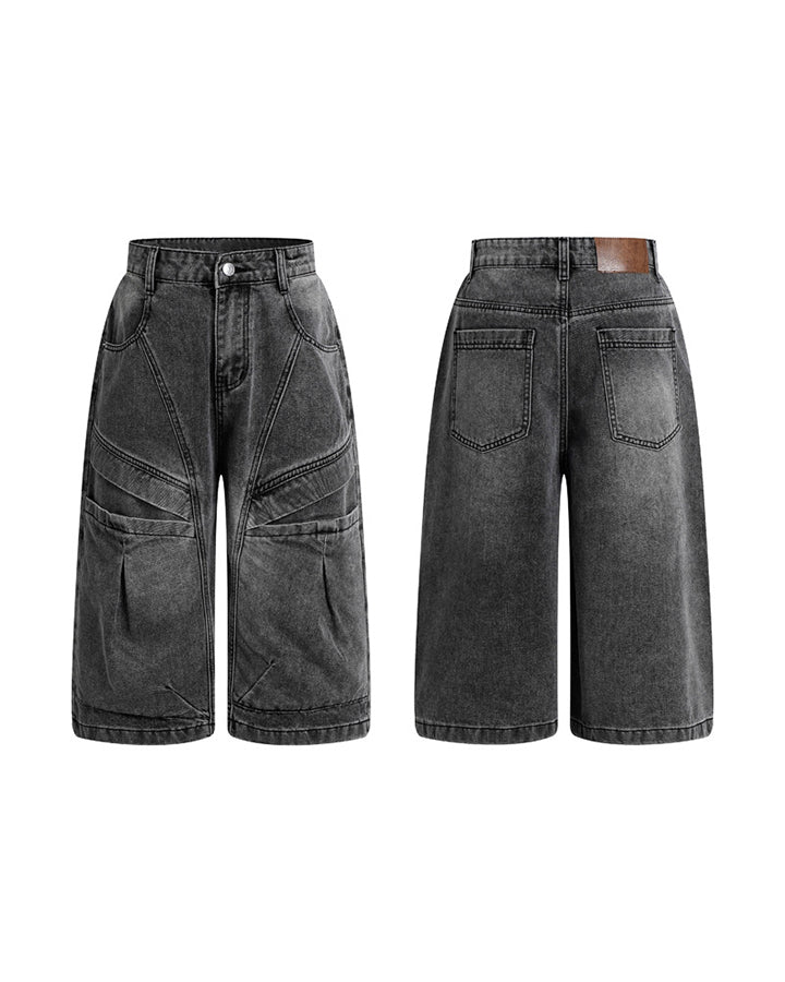 KIIKIO High Street Washed Panel Deconstructed Denim Shorts