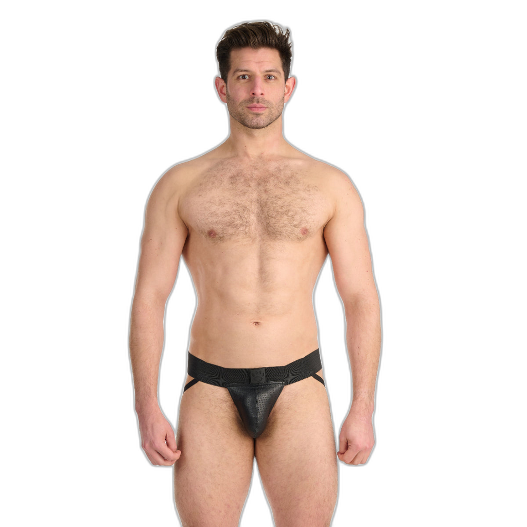 Prowler RED Leather Hole Punch Jock Strap Black