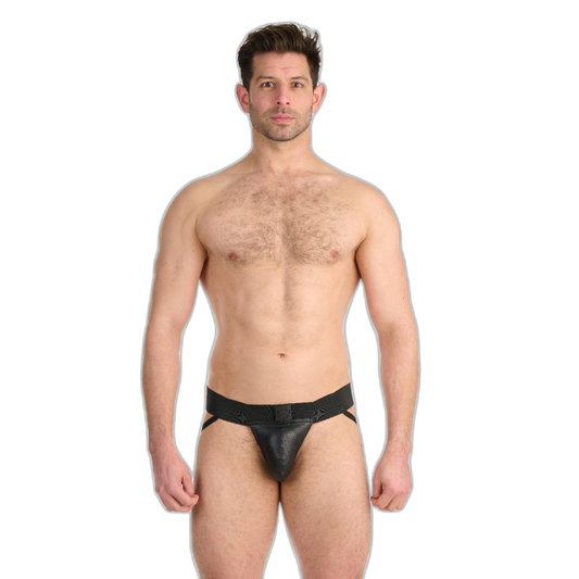 Prowler RED Leather Hole Punch Jock Strap Black