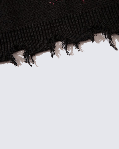 Punk Star Chain Distressed Knit Sweater