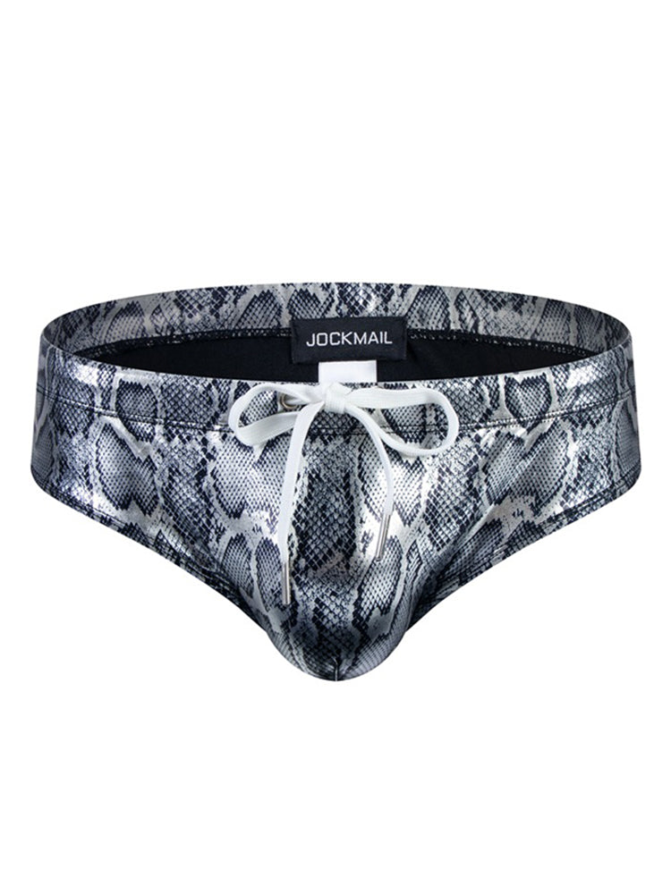 Jockmail Snake Print Rainbow Print Nylon Swim Briefs