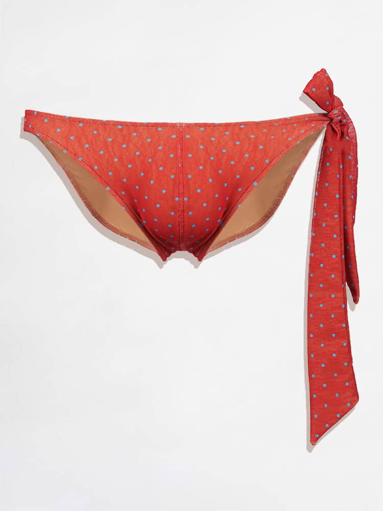 Men's Sexy Semi-Coverage Lace-Up Polka-Dot Bikini Briefs