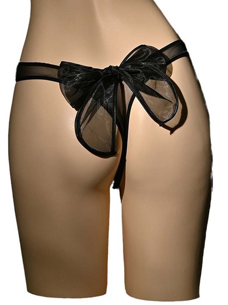 Men's Sexy Transparent Hip Bow Wrapped Egg Thong