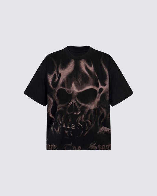 New Gothic Skull Graphic Washed Cotton T-Shirt