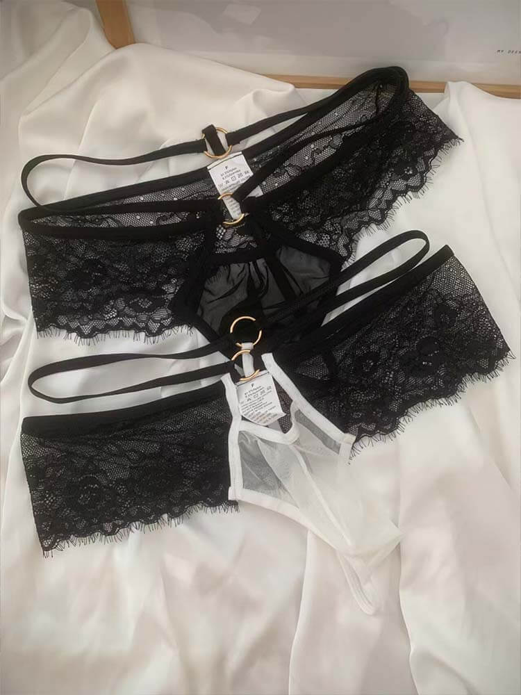 Men's Sexy Cutout Sheer Large Pouch Lace Briefs
