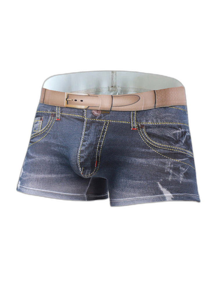 2 Pack Men's Denim Printed Cotton Boxer Briefs