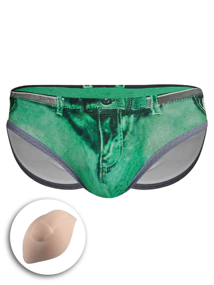 Men's Sexy Faux-Denim Print Quick-Dry Swim Briefs