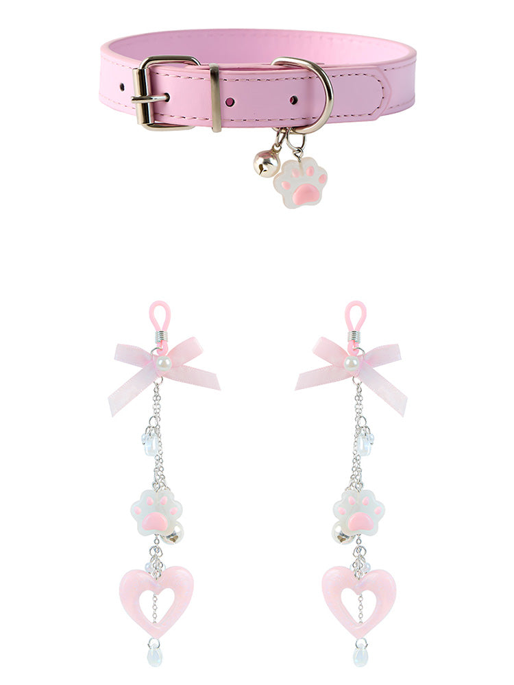 Sweet Cosplay Pink Dog Paw Heart Collar