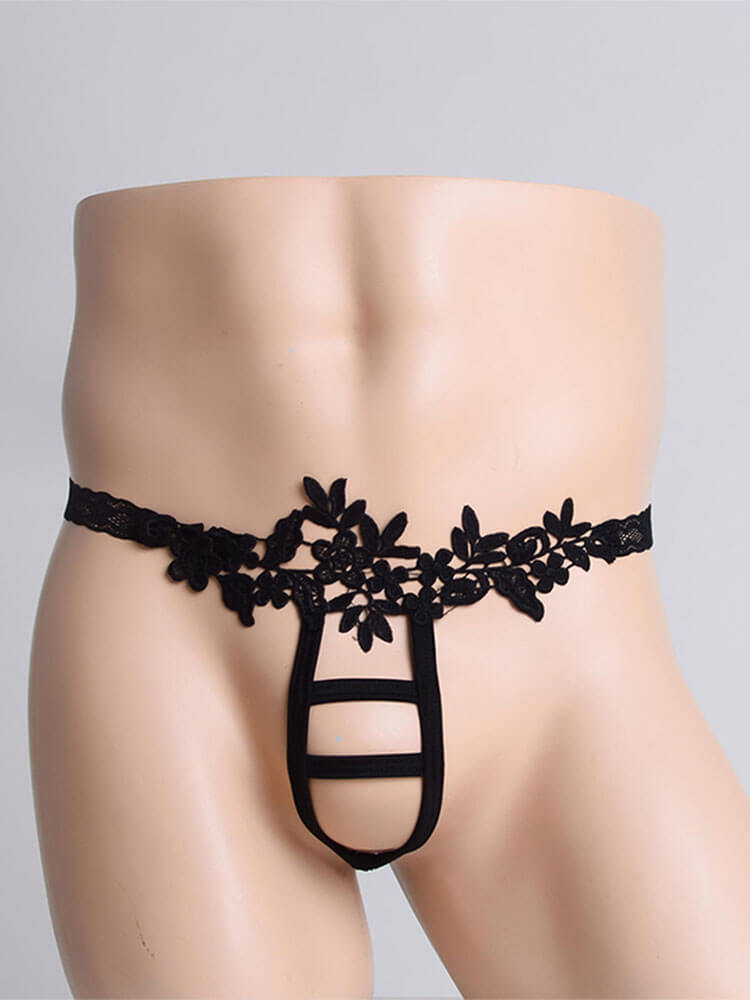 Men's Sexy Low-Rise Solid-Color Cut-Out Thong