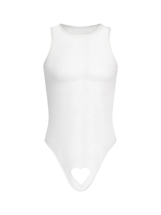 Men's Sexy Checkered Mesh Cutout Heart Tank Top