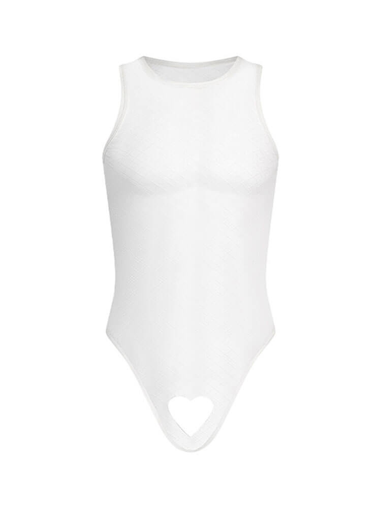 Men's Sexy Checkered Mesh Cutout Heart Tank Top