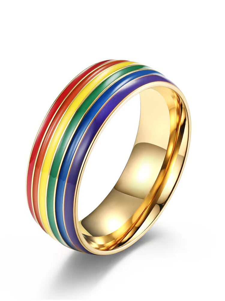 LGBT Rainbow Flag Couple Titanium Steel Ring