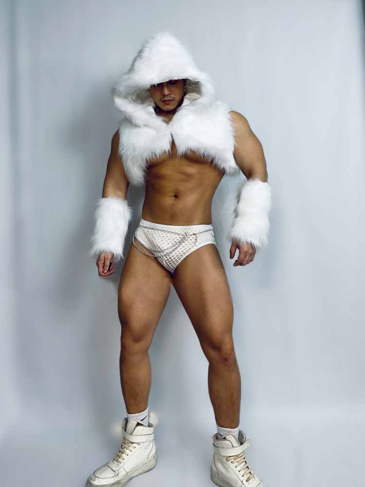  Christmas Faux Fur Hooded Sleeveless Vest Performance Set