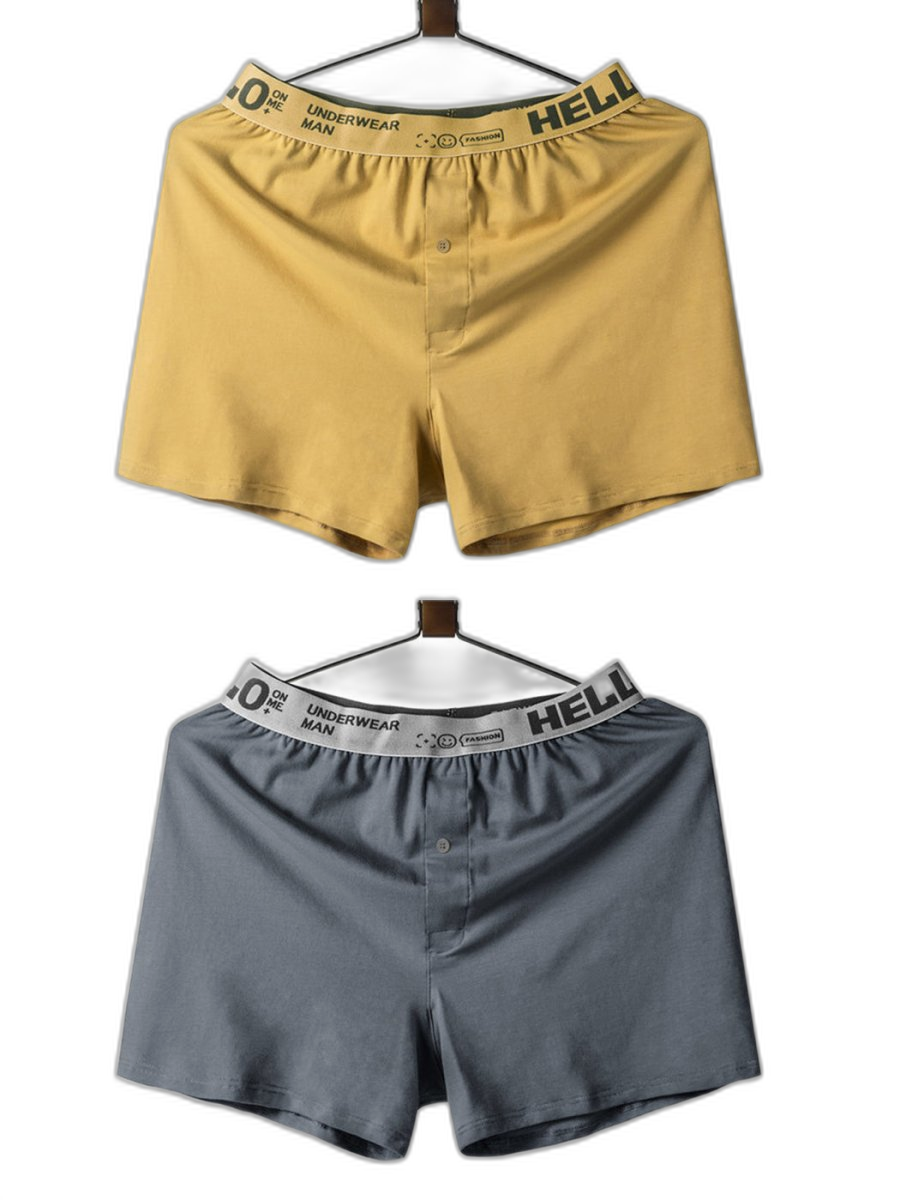 2 Pack Men’s Woven Cotton Boxer Shorts With Button Fly