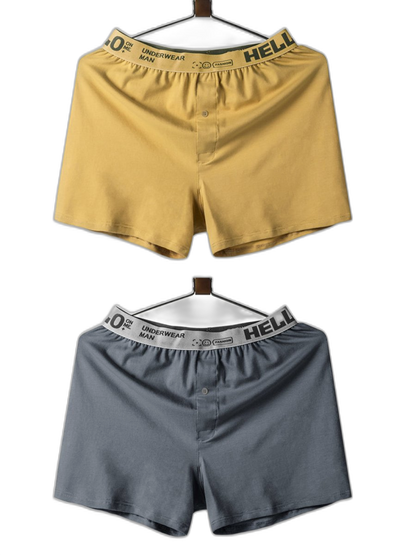 2 Pack Men’s Woven Cotton Boxer Shorts With Button Fly