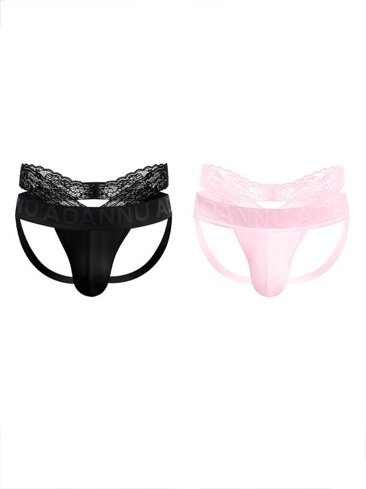 Men's Sexy Solid Color Low-Rise Lace Modal Double Thong
