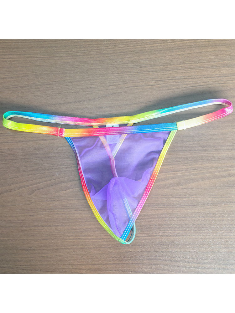 Men's Sexy Sheer Rainbow Trim Seamless Thong