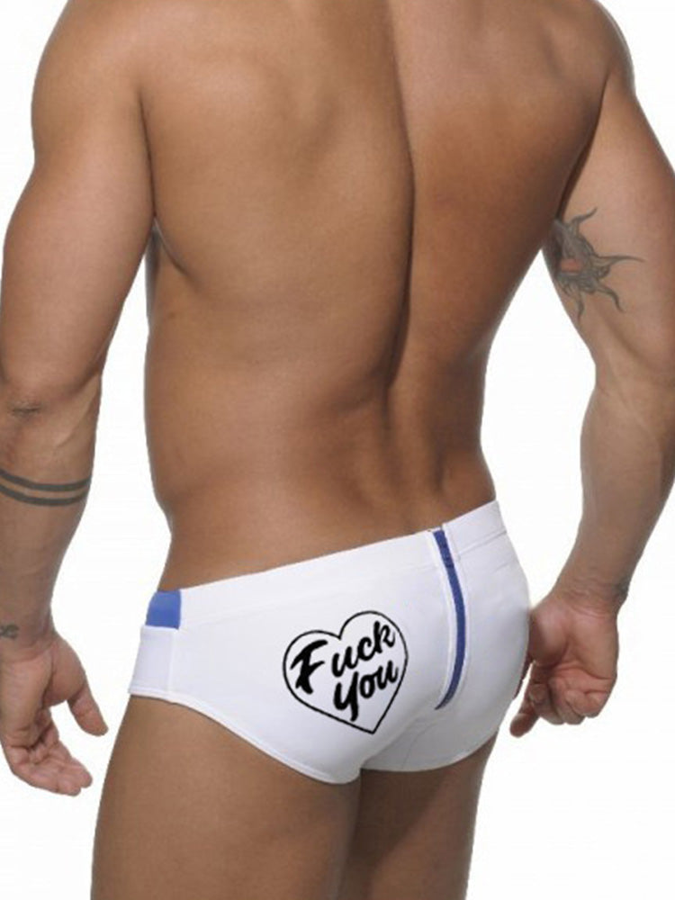 Back Zipper Letter Men's Swim Brief