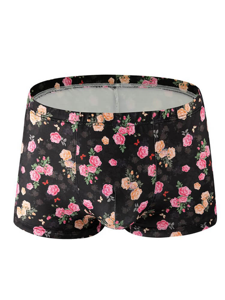Men's Floral Print Breathable Milk Silk Boxer Briefs