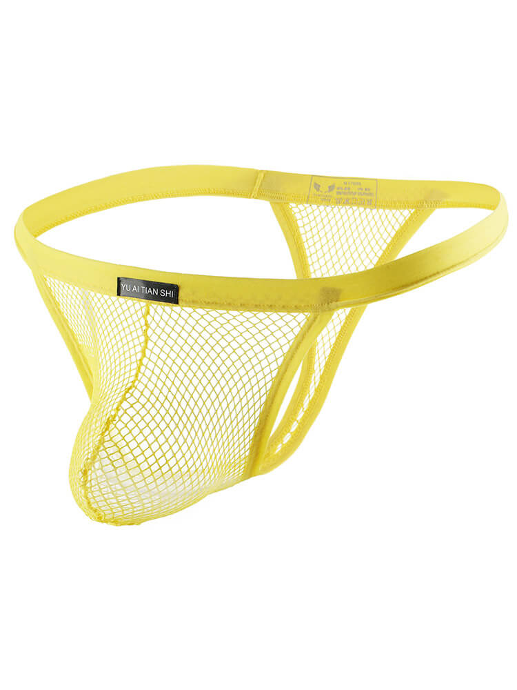 Men's Sexy Solid Color Mesh See-Through Thong