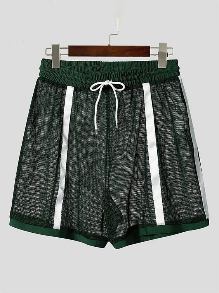 Men's Sexy Sheer Color-Block Striped Athletic Shorts