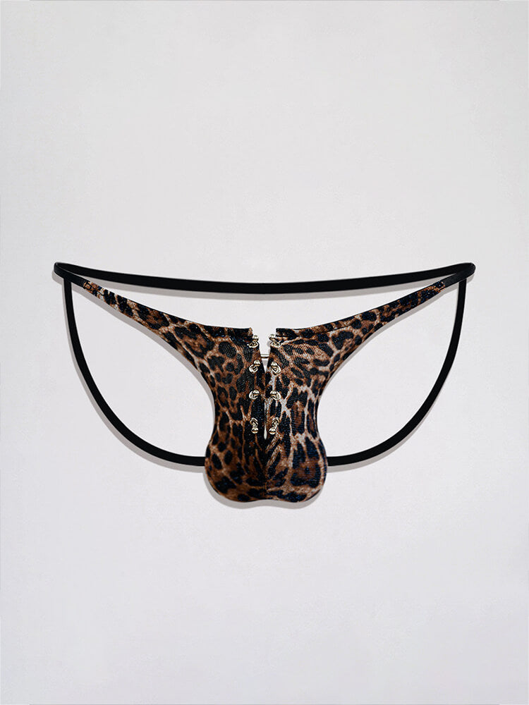 Men's Leopard Print Nose-Ring Detail Sexy Thong