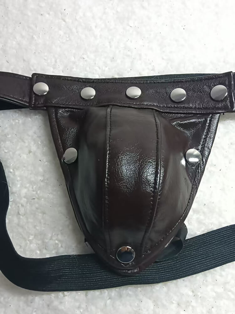 Men's Punk Contrast Leather Detachable Thong