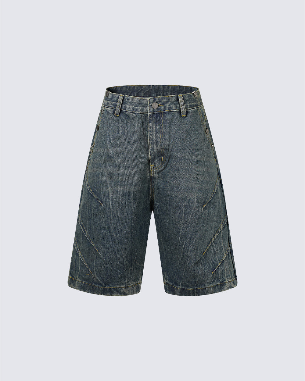 High Street Scratch Stitch Wide Denim Shorts