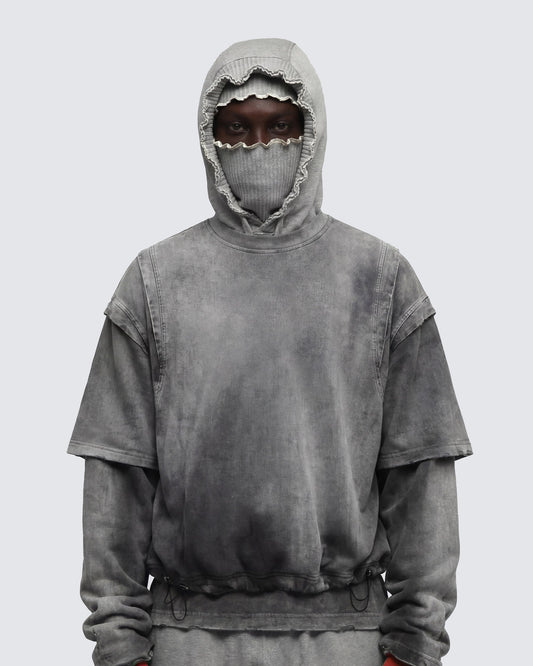 KIIKIO-Vintage Washed Layered Long-T-Shirt