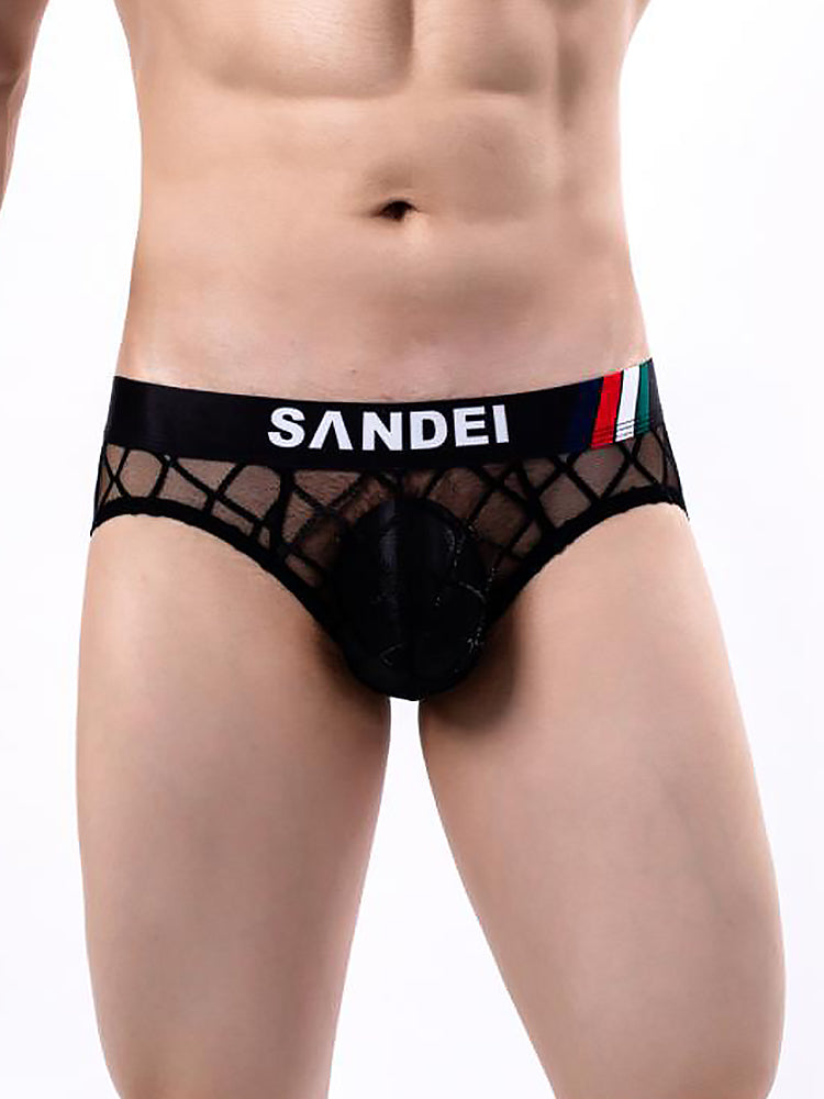 3 Pack Men's Low-Rise Lace Sexy Mesh Briefs And Thongs