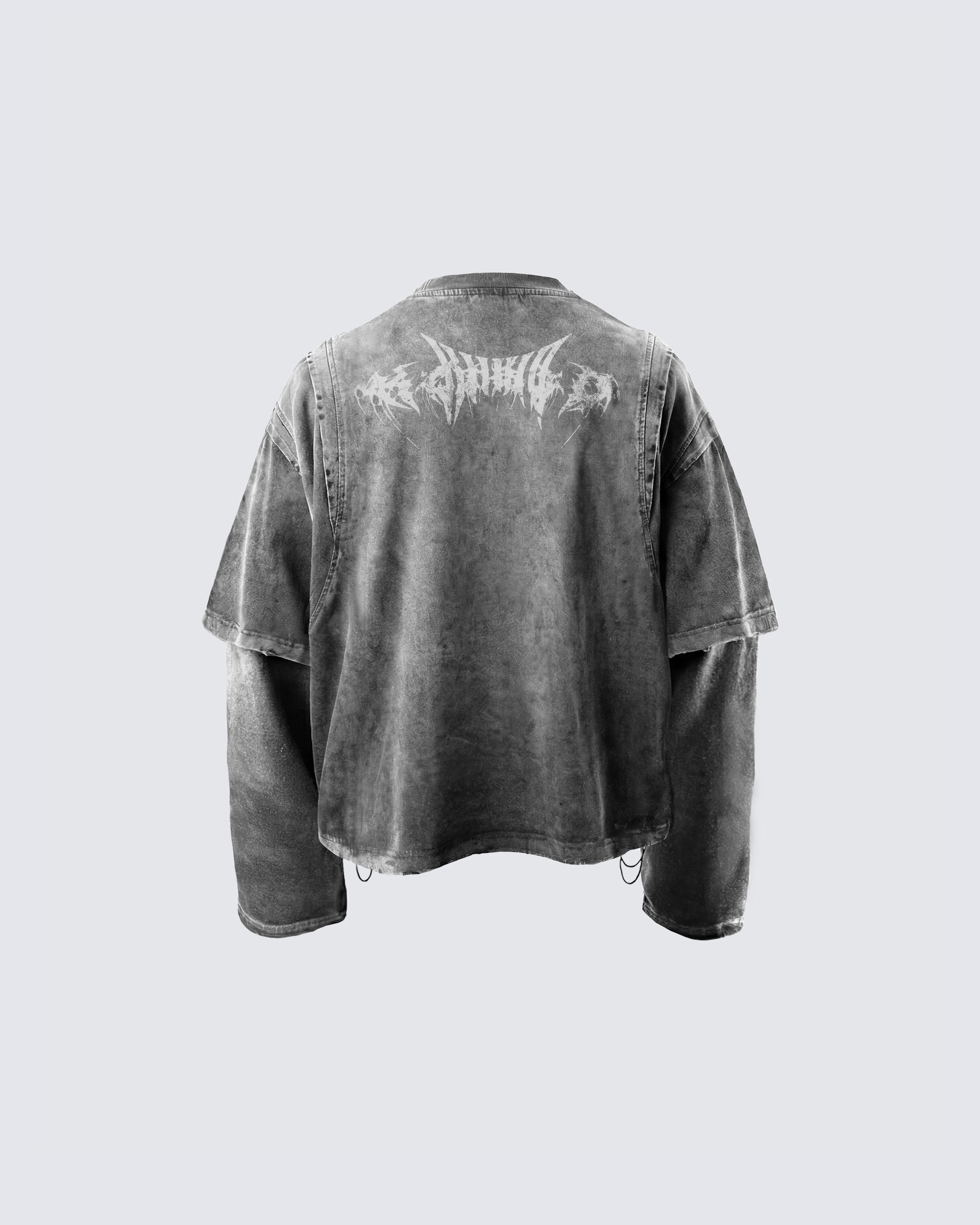 KIIKIO-Vintage Washed Layered Long-T-Shirt