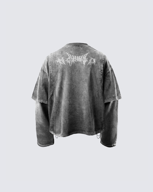 KIIKIO-Vintage Washed Layered Long-T-Shirt