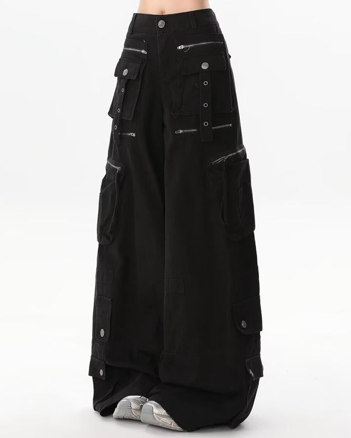 KIIKIO Utility Zipper Cargo Wide-Leg Pants