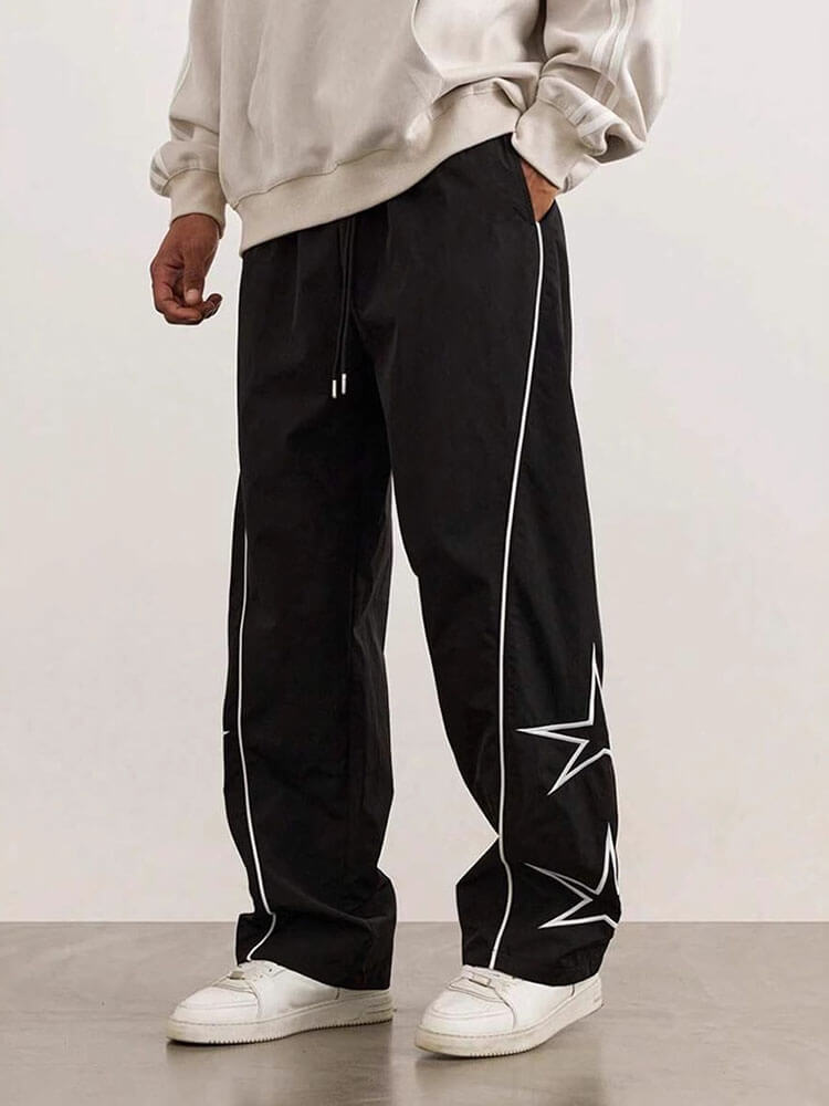  Men's Casual Embroidered Straight Drawstring Pants